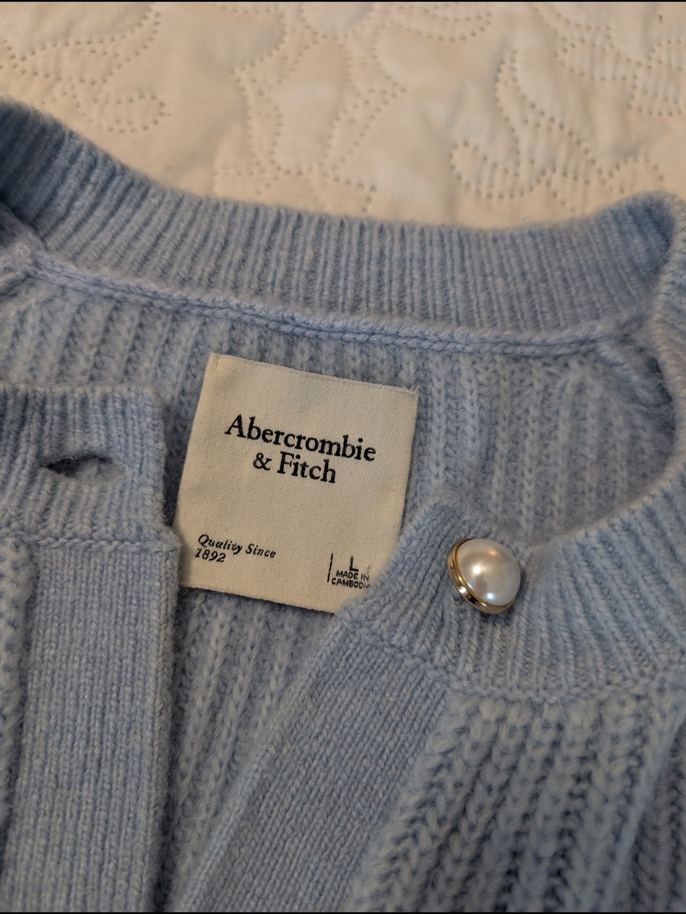 Abercrombie & Fitch Powder Blue Ribbed Pearl-Button Cardigan - Picture 2 of 4